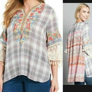 John Mark Starwood Boho Tunic Top Embroidered Lace Top
